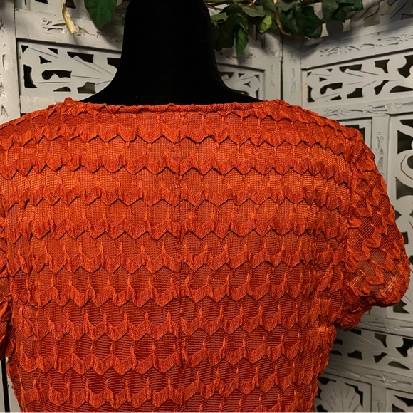 SHARAGANO Delightful dark orange knit short sleeve fit & flare plus midi dress - Picture 8 of 10